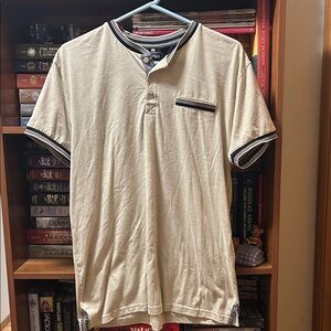 Casual Beige Henley Shirt with Black Trim